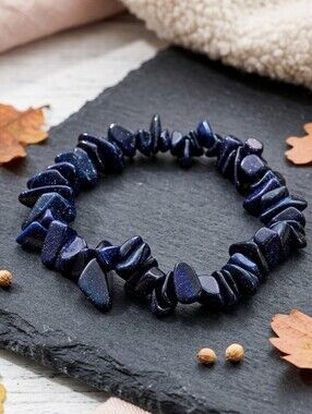 Blue Goldstone Chips Stretch Bracelet Handmade Boho Whimsygoth Celestial